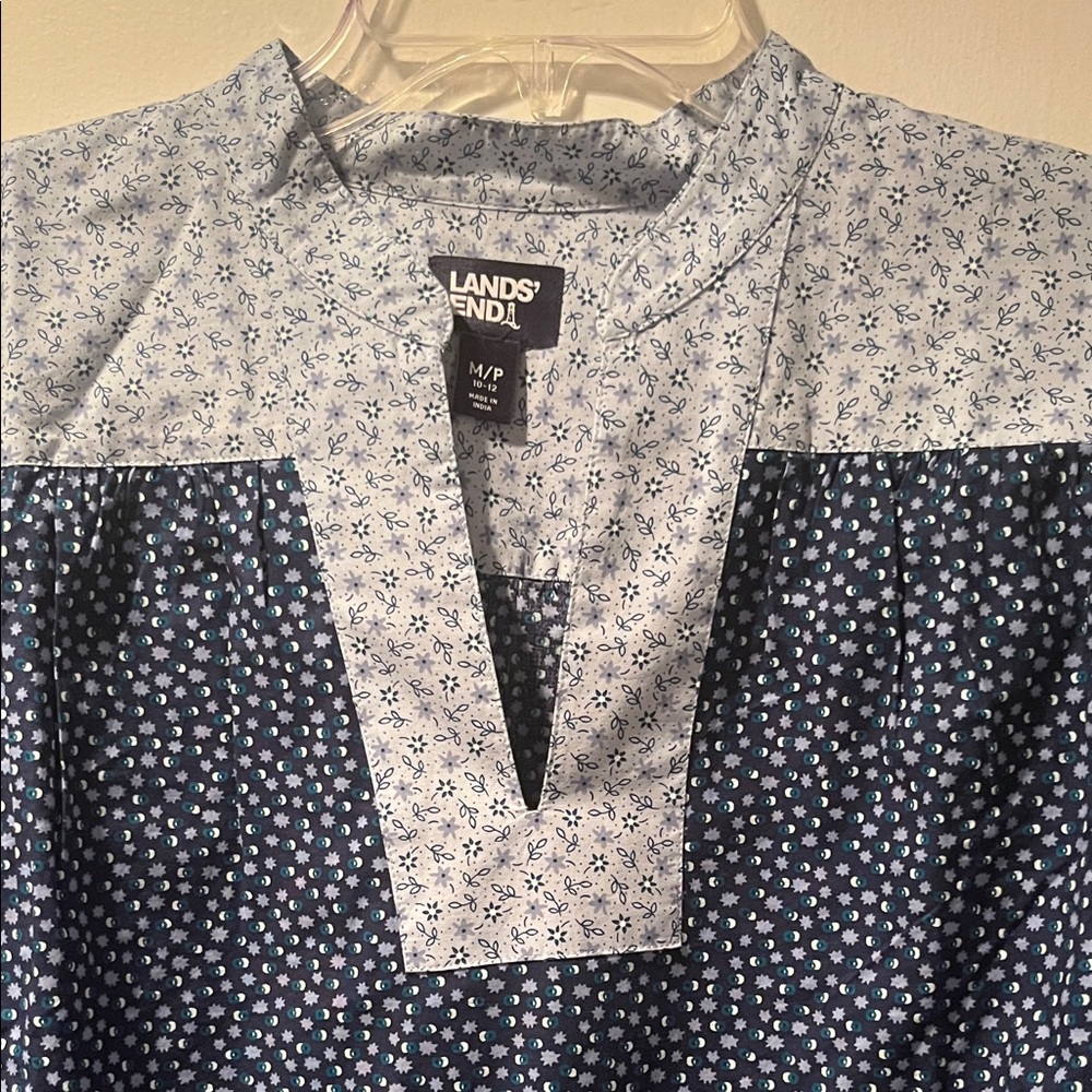 Lands' End Navy and Light Blue Patterned Top (NWOT)